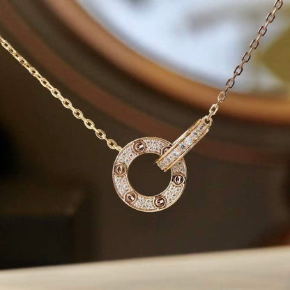 [Gaonasi]LOVE 7.6MM NECKLACE ROSE GOLD AND SILVER  FULL DIAMOND