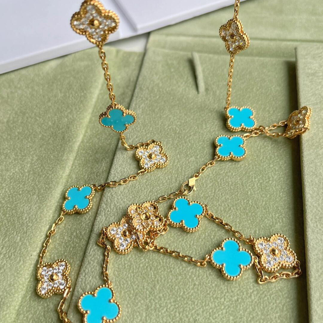 [Gaonasi]CLOVER 20 MOTIFS TURQUOISE DIAMOND NECKLACE