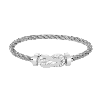 [Gaonasi]CHANCE LARGE 8 FIGURE BUCKLE HALF DIAMOND BRACELET SILVER