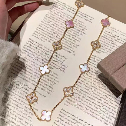 [Gaonasi]CLOVER 10 MOTIFS DIAMOND PINK MOP NECKLACE