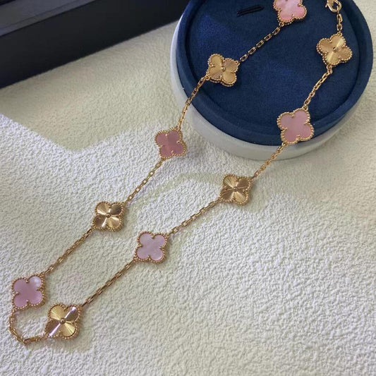 [Gaonasi]CLOVER 10 MOTIFS  LASER PINK MOP NECKLACE