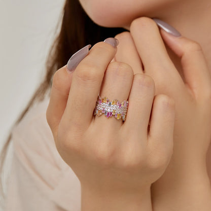 [Gaonasi]Luxurious Colorful Radiant Cut Daily Ring