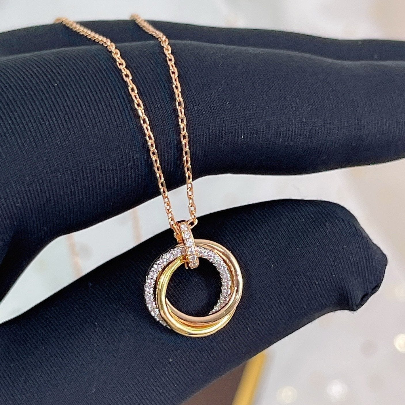 [Gaonasi]TRINITY NECKLACE SILVER GOLD PINK GOLD DIAMONDS