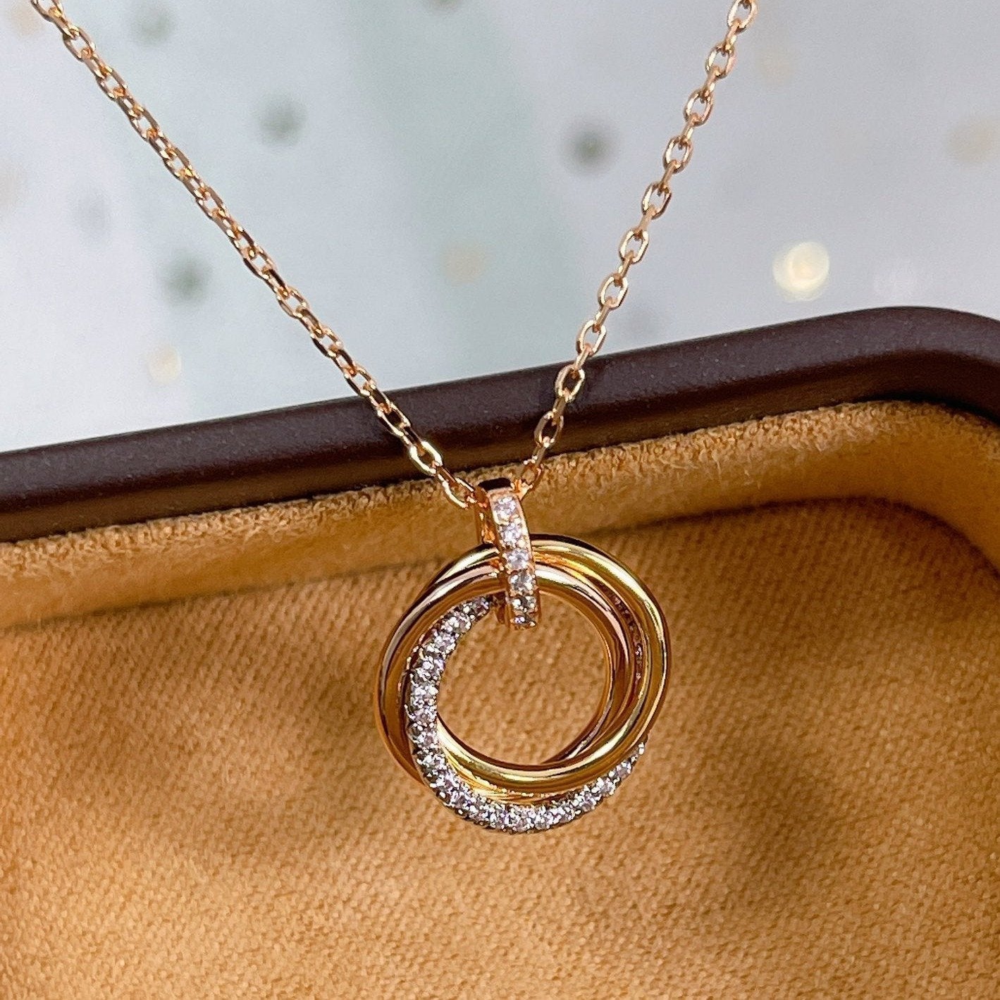 [Gaonasi]TRINITY NECKLACE SILVER GOLD PINK GOLD DIAMONDS
