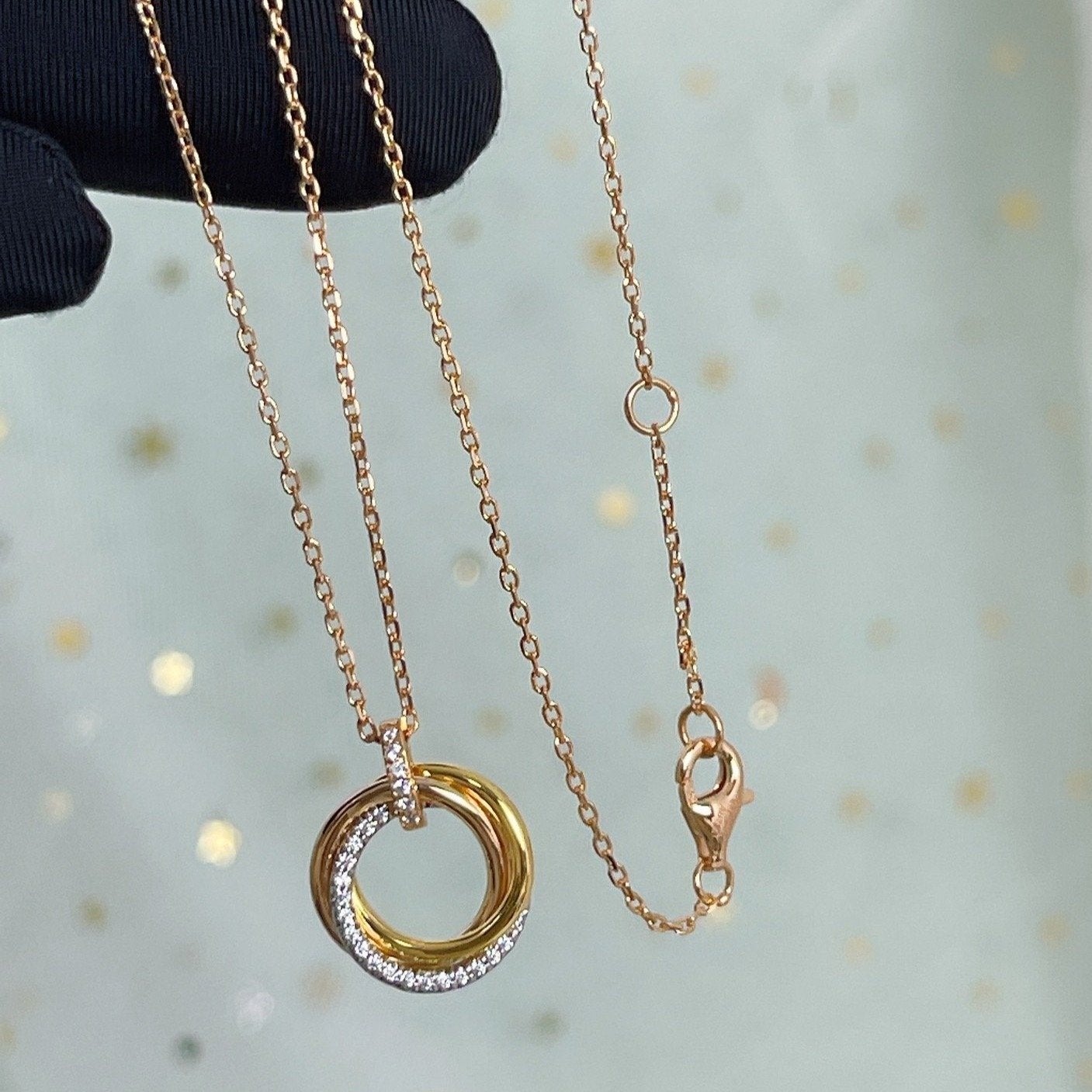 [Gaonasi]TRINITY NECKLACE SILVER GOLD PINK GOLD DIAMONDS
