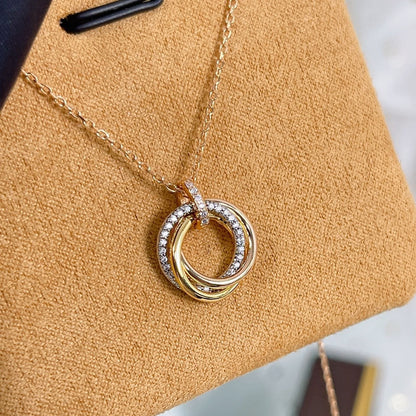 [Gaonasi]TRINITY NECKLACE SILVER GOLD PINK GOLD DIAMONDS