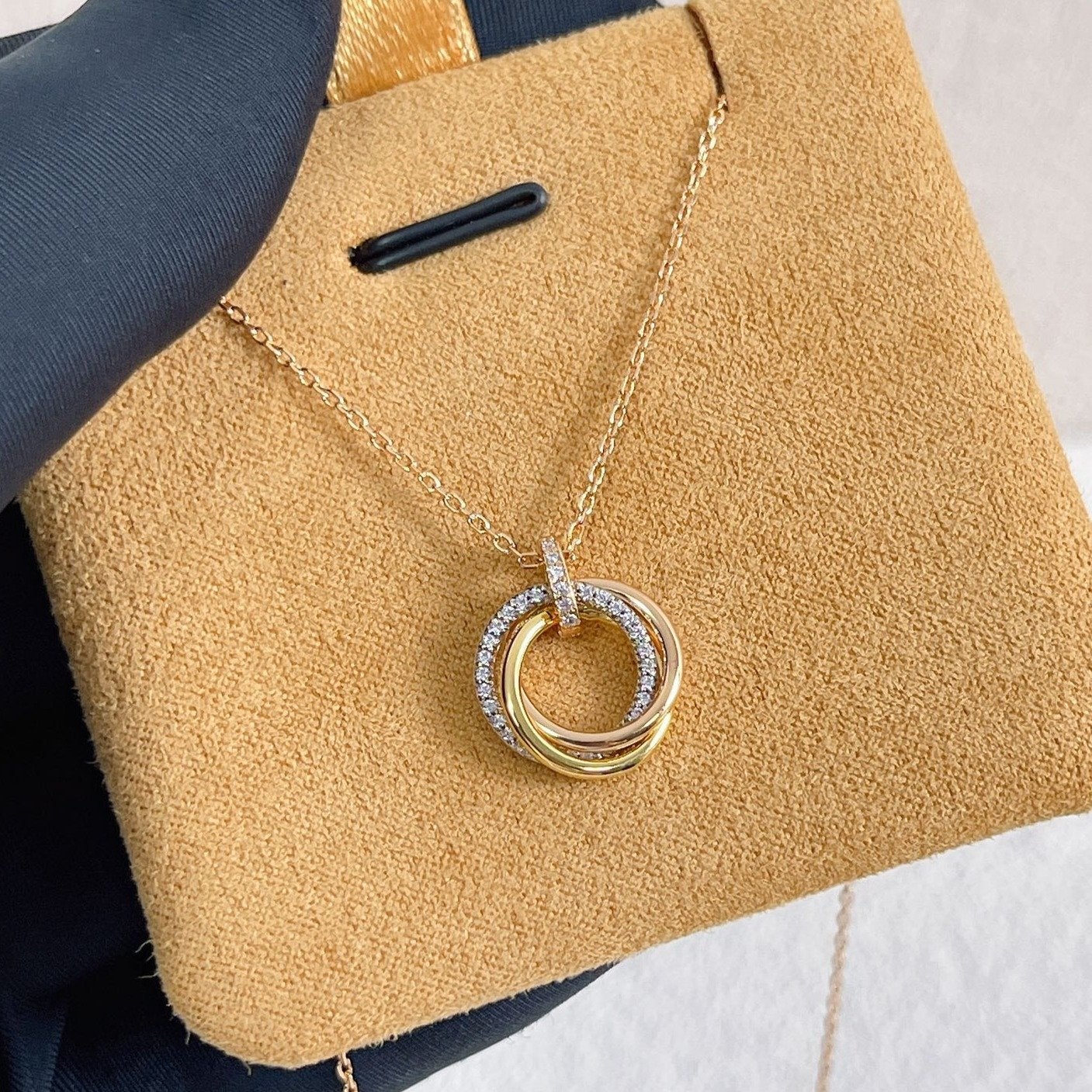[Gaonasi]TRINITY NECKLACE SILVER GOLD PINK GOLD DIAMONDS