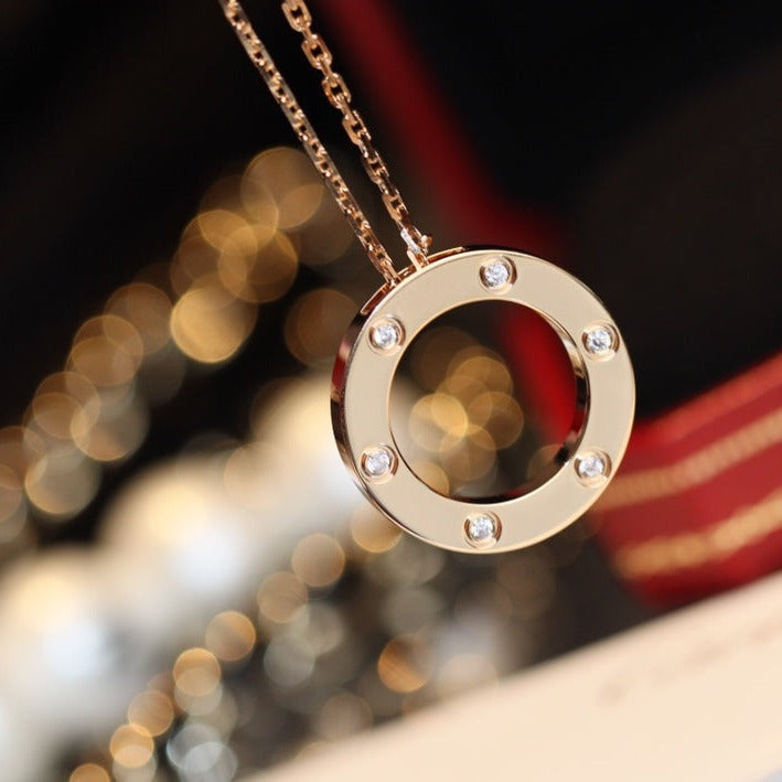 [Gaonasi]LOVE NECKLACE 16MM 6 DIAMONDS PINK GOLD