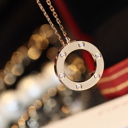 [Gaonasi]LOVE NECKLACE 16MM 6 DIAMONDS PINK GOLD