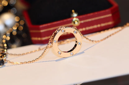 [Gaonasi]LOVE NECKLACE 16MM 6 DIAMONDS PINK GOLD