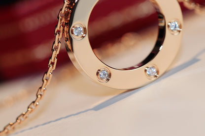 [Gaonasi]LOVE NECKLACE 16MM 6 DIAMONDS PINK GOLD