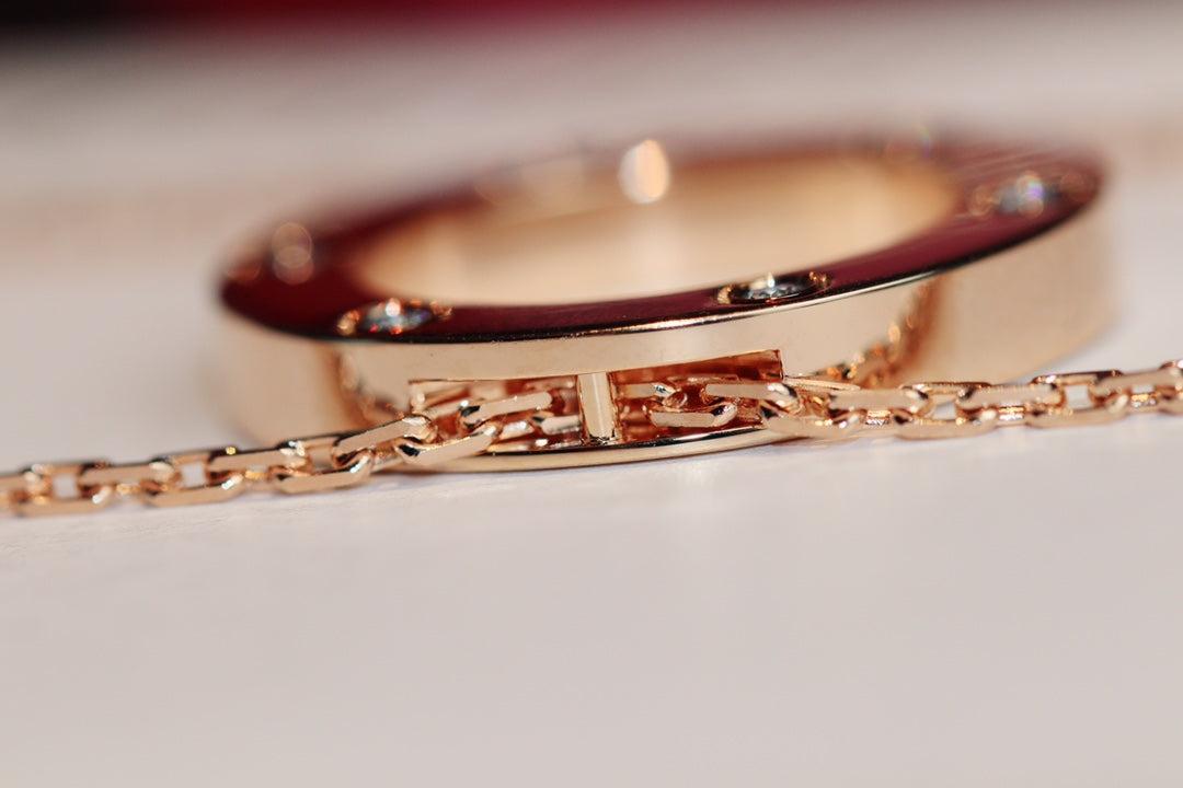 [Gaonasi]LOVE NECKLACE 16MM 6 DIAMONDS PINK GOLD