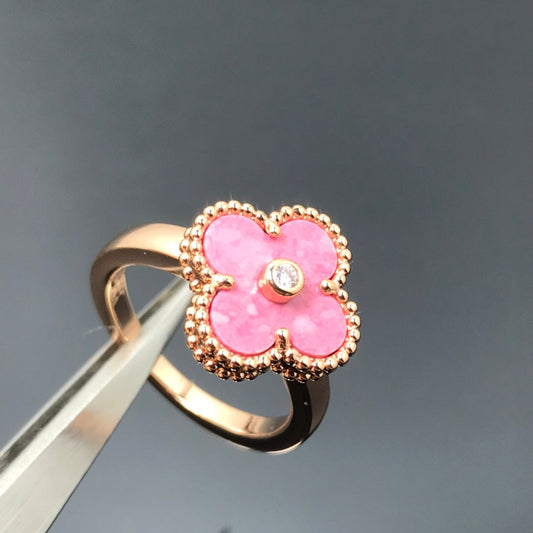 [Gaonasi]CLOVER RHODONITE ROSE GOLD RING