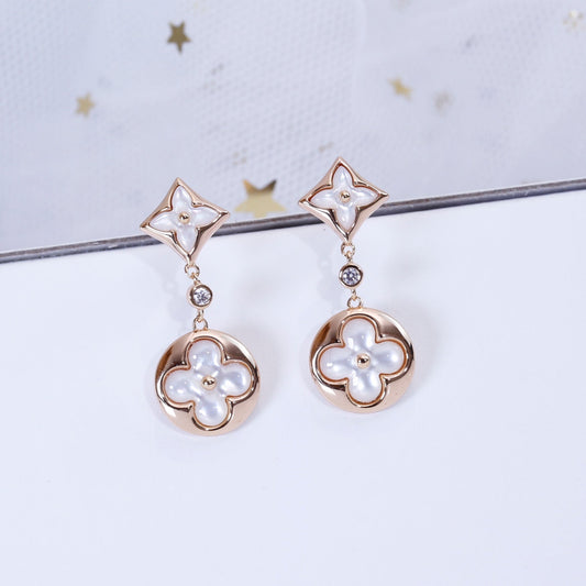 [Gaonasi]STAR AND SUN PINK GOLD MOP DROP EARRINGS