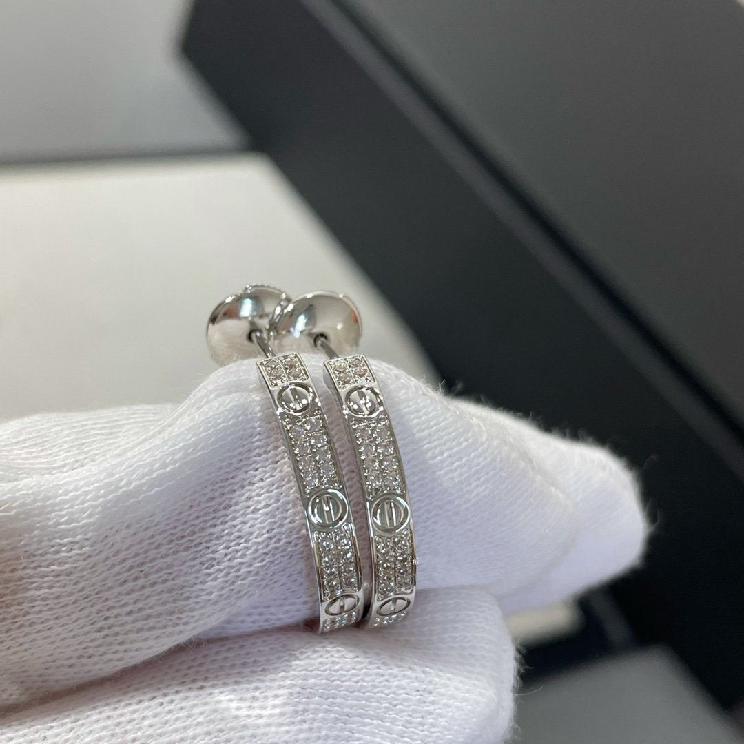 [Gaonasi]LOVE DIAMOND SILVER HOOP EARRINGS