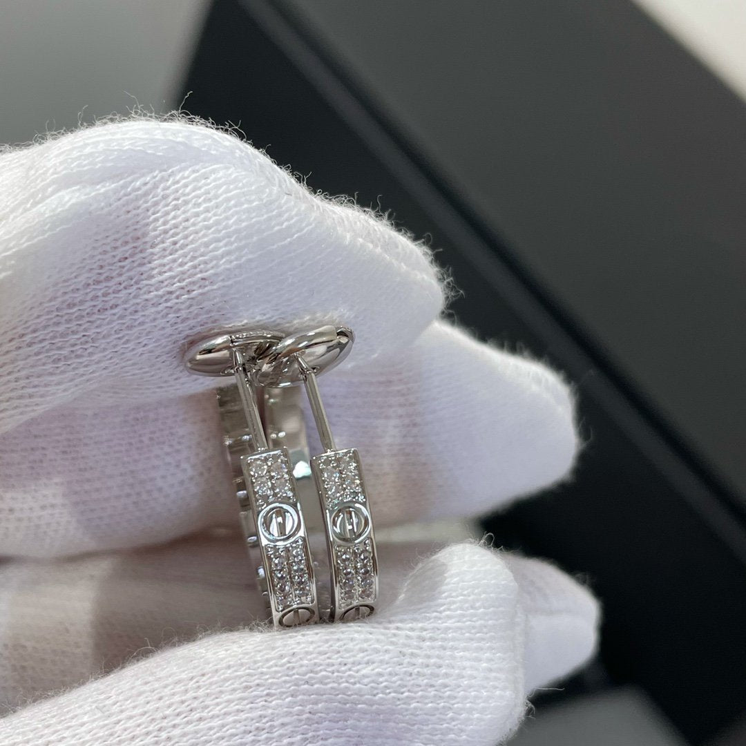 [Gaonasi]LOVE DIAMOND SILVER HOOP EARRINGS