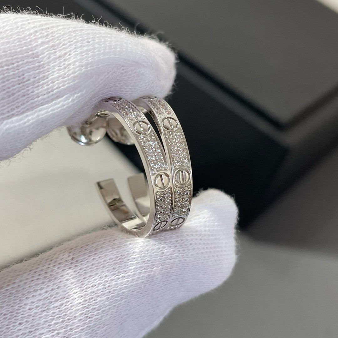 [Gaonasi]LOVE DIAMOND SILVER HOOP EARRINGS