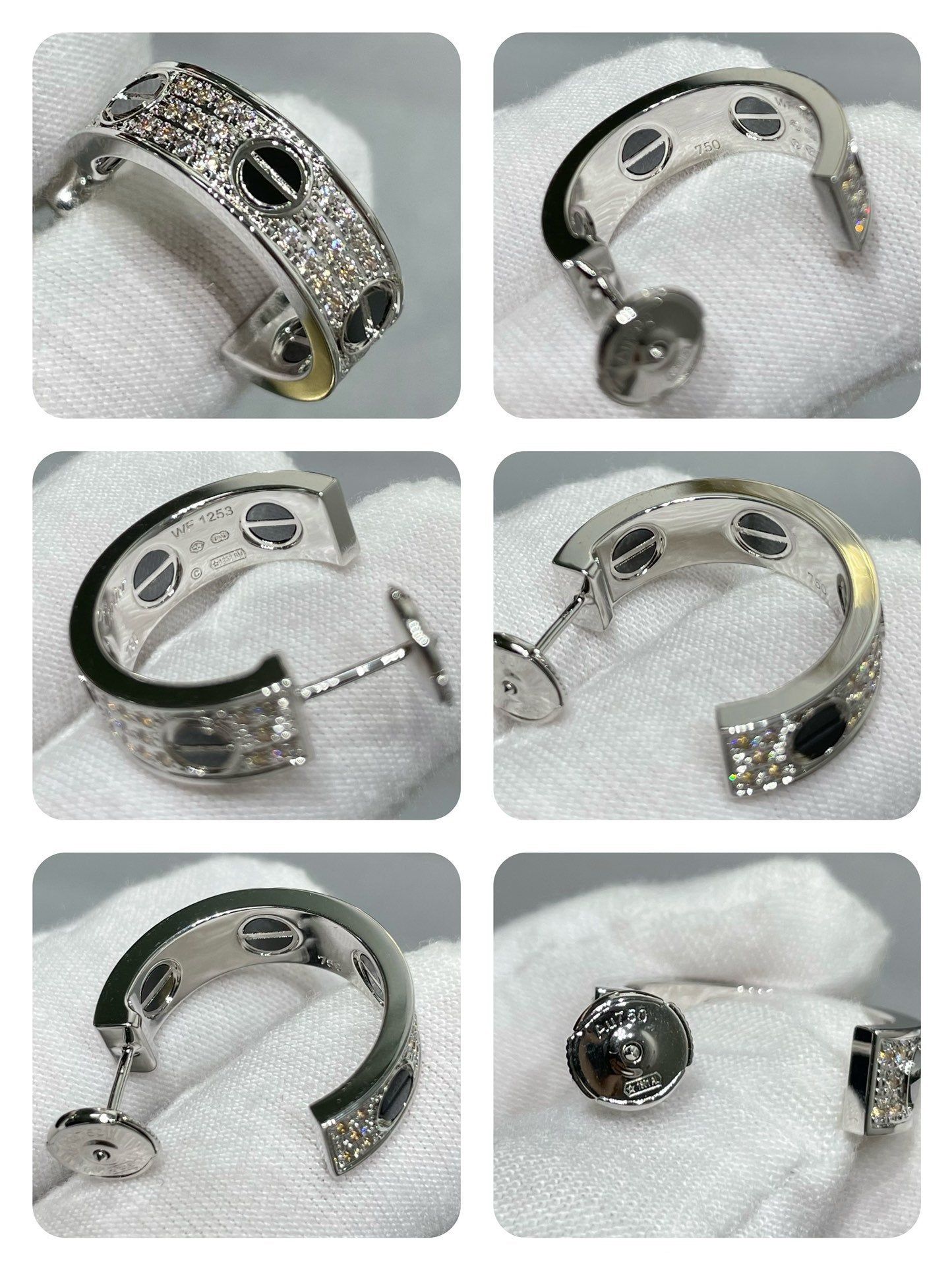[Gaonasi]LOVE CERAMIC DIAMOND PAVED SILVER EARRINGS