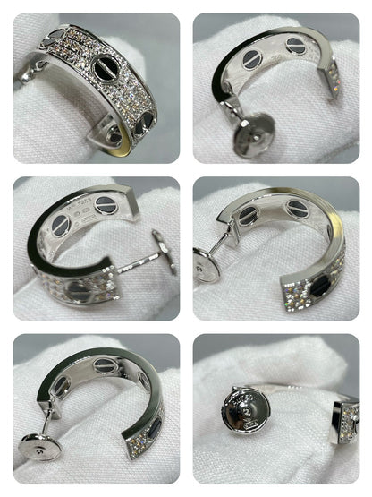 [Gaonasi]LOVE CERAMIC DIAMOND PAVED SILVER EARRINGS