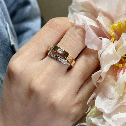 [Gaonasi]LOVE PINK GOLD SILVER DIAMOND DOUBLE RING