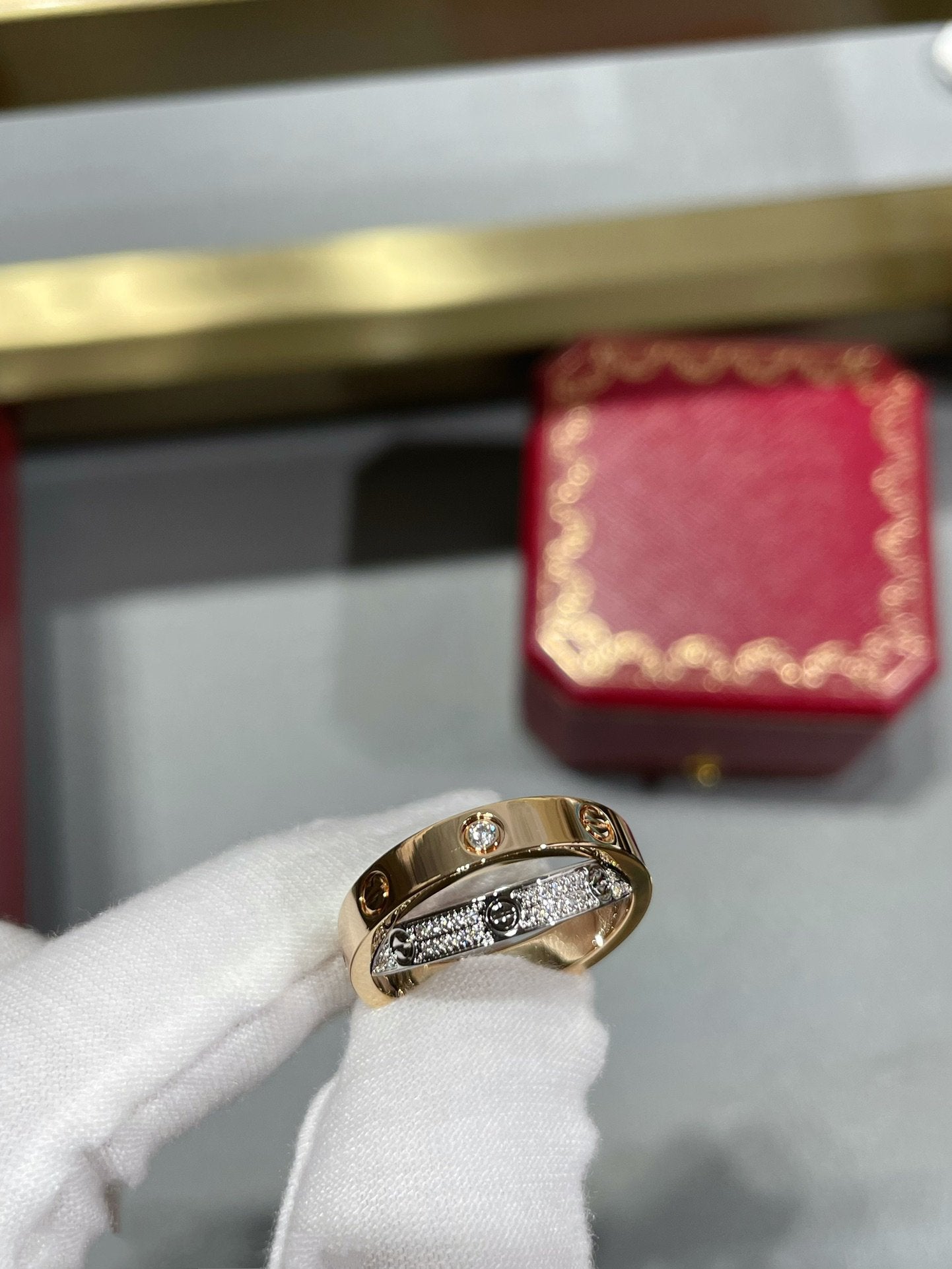 [Gaonasi]LOVE PINK GOLD SILVER DIAMOND DOUBLE RING