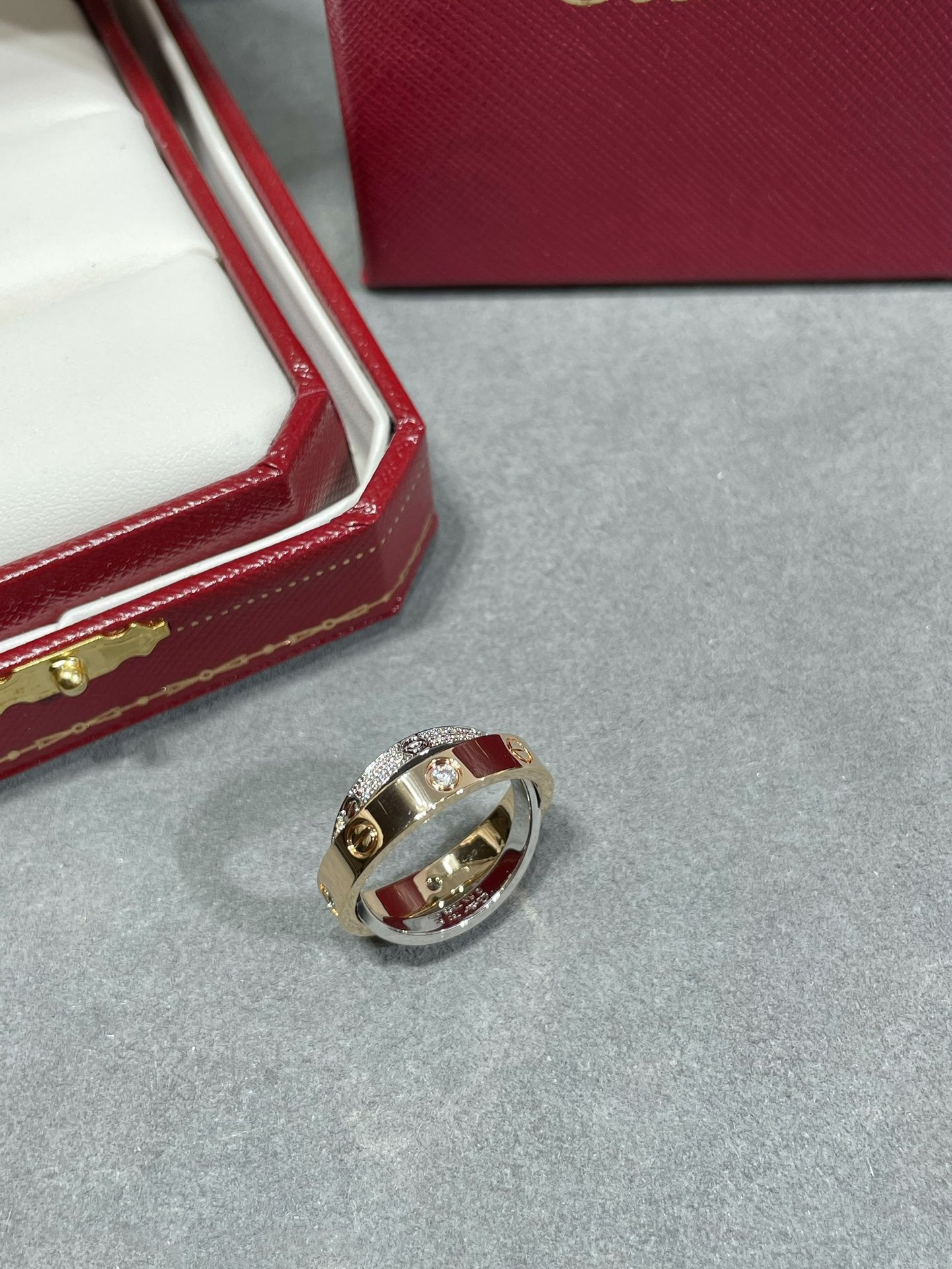 [Gaonasi]LOVE PINK GOLD SILVER DIAMOND DOUBLE RING