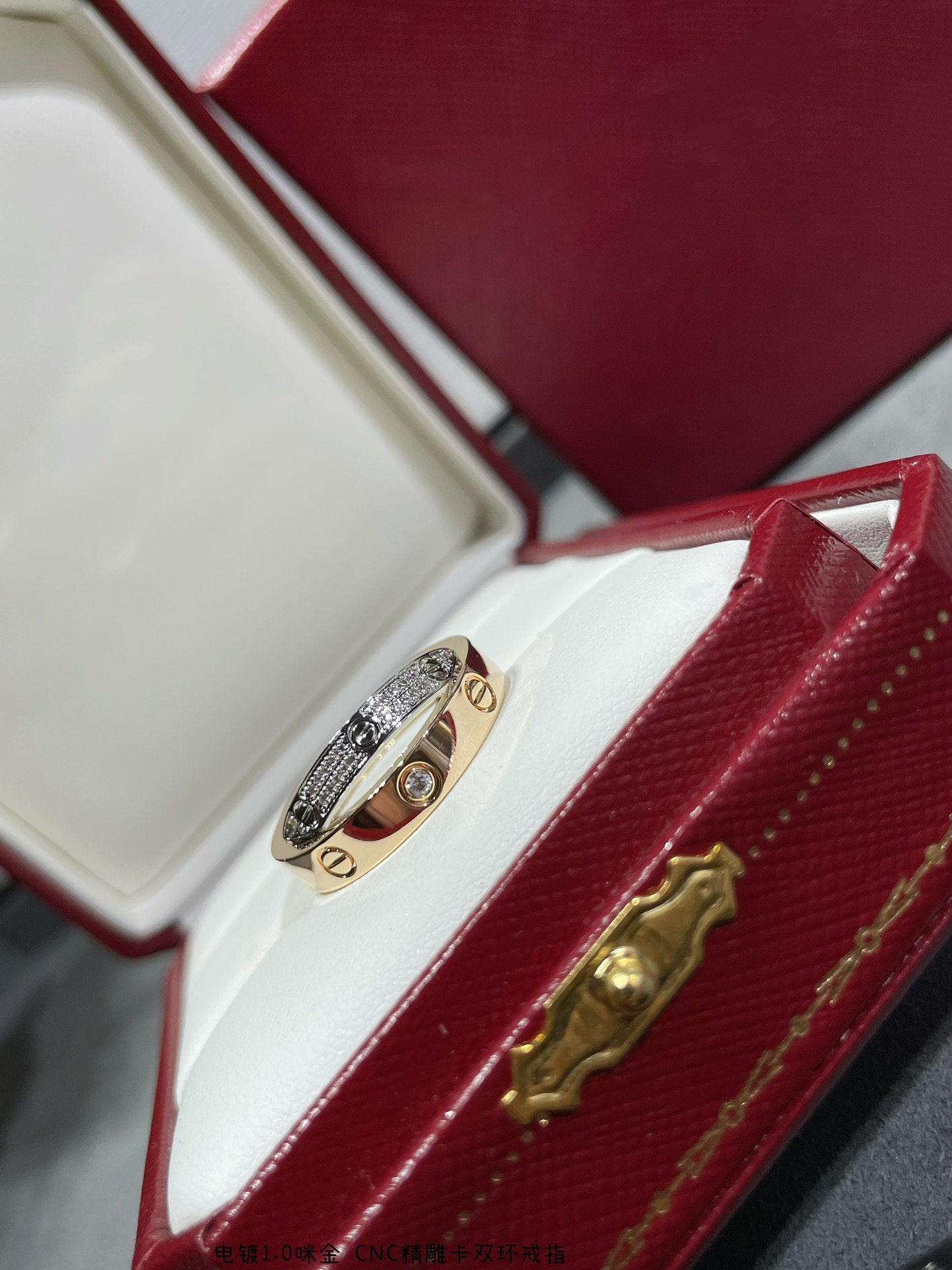 [Gaonasi]LOVE PINK GOLD SILVER DIAMOND DOUBLE RING