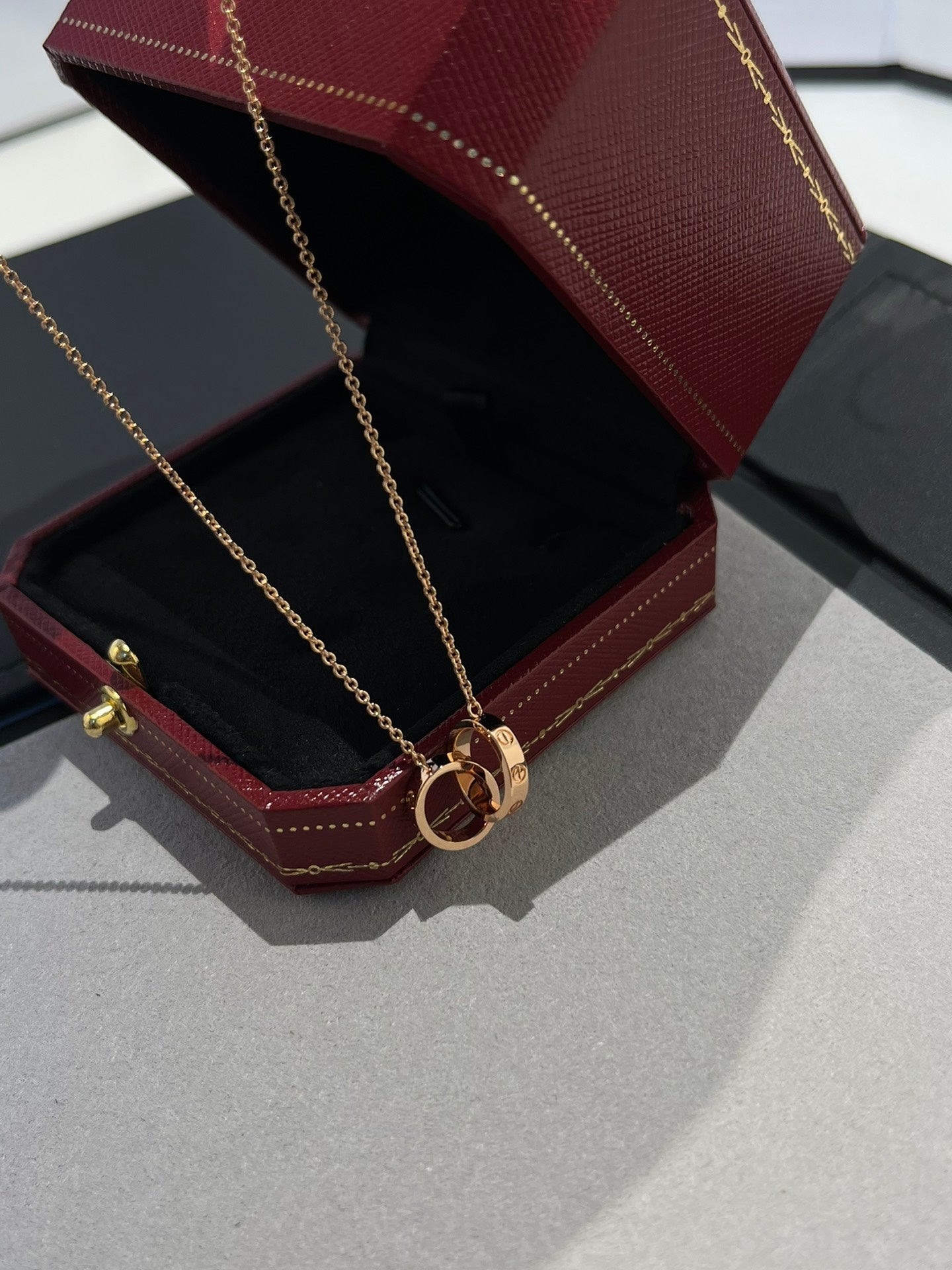 [Gaonasi]LOVE NECKLACE DOUBLE RING PINK GOLD