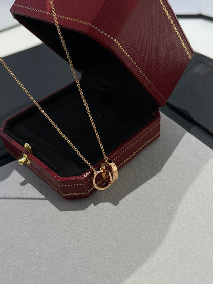 [Gaonasi]LOVE NECKLACE DOUBLE RING PINK GOLD
