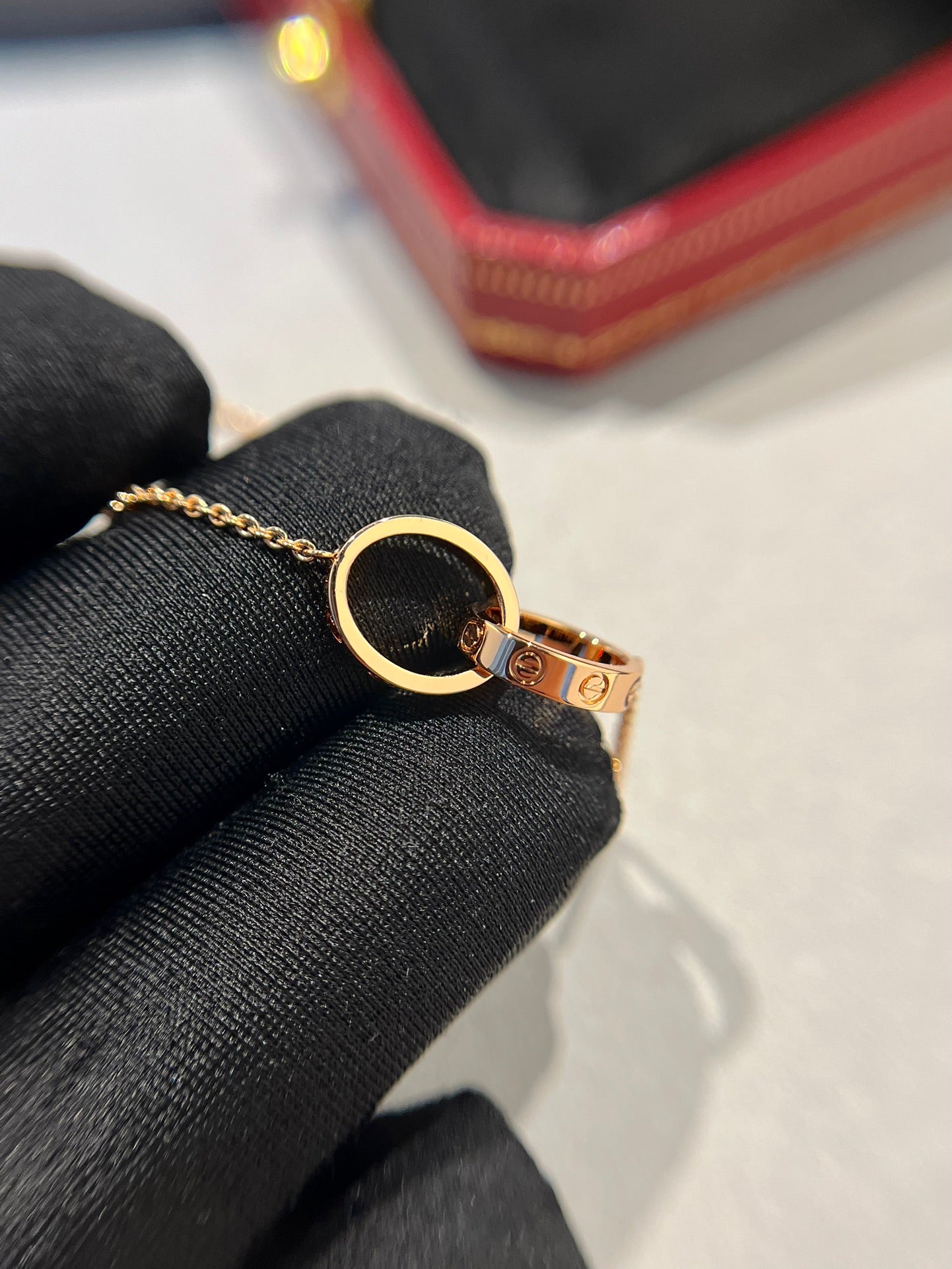 [Gaonasi]LOVE NECKLACE DOUBLE RING PINK GOLD