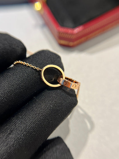 [Gaonasi]LOVE NECKLACE DOUBLE RING PINK GOLD