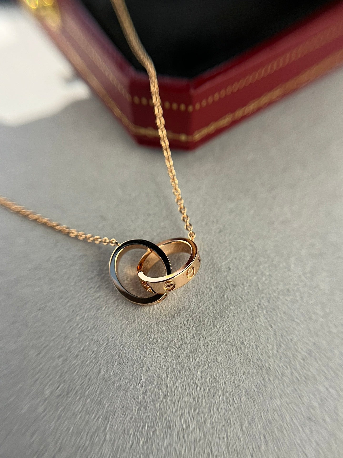 [Gaonasi]LOVE NECKLACE DOUBLE RING PINK GOLD