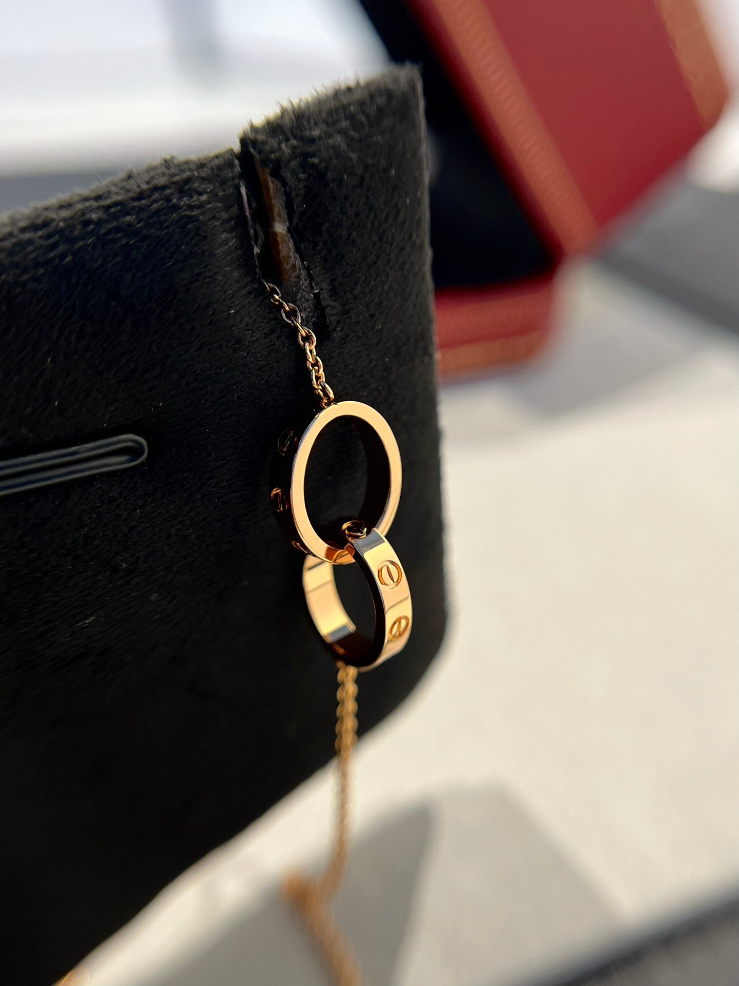 [Gaonasi]LOVE NECKLACE DOUBLE RING PINK GOLD