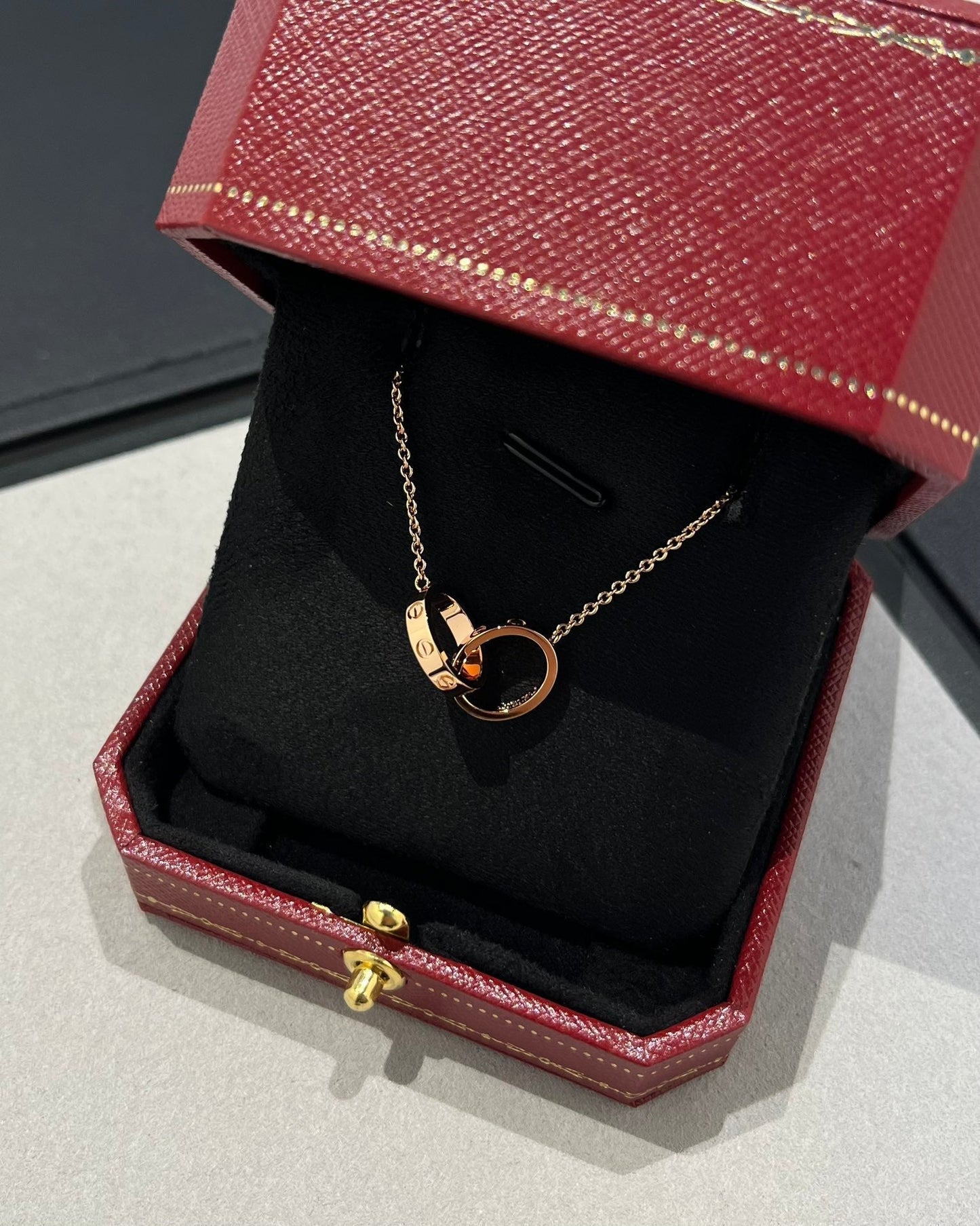 [Gaonasi]LOVE NECKLACE DOUBLE RING PINK GOLD