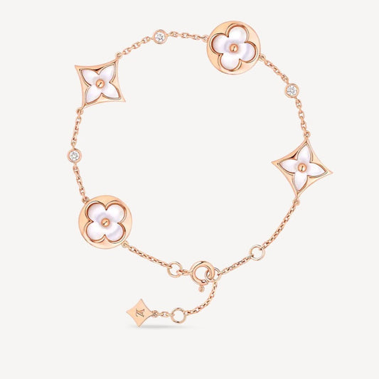 [Gaonasi]STAR AND SUN 4 MOTIF WHITE MOP PINK GOLD BRACELET