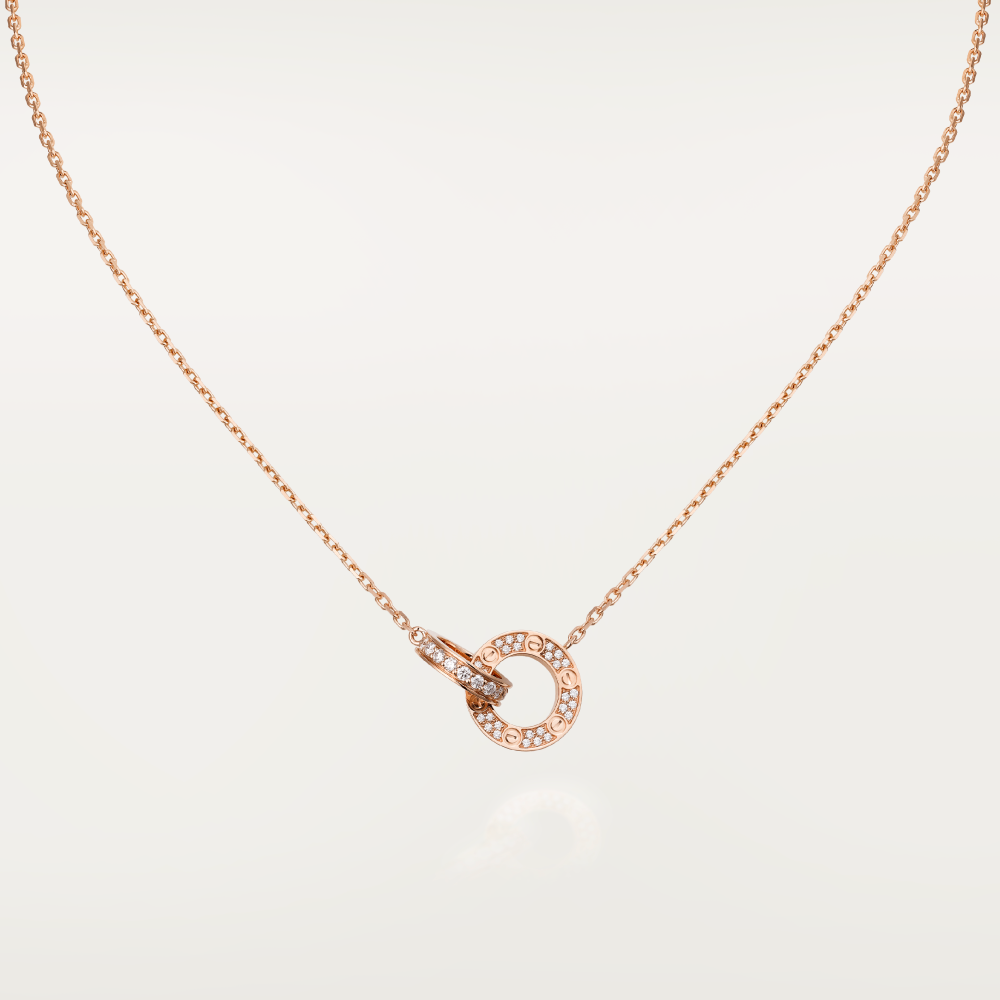 [Gaonasi]LOVE 7.6MM NECKLACE ROSE GOLD AND SILVER  FULL DIAMOND