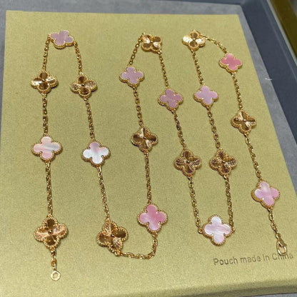 [Gaonasi]CLOVER 20 MOTIFS LASER PINK MOP NECKLACE