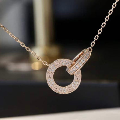 [Gaonasi]LOVE 7.6MM NECKLACE ROSE GOLD AND SILVER  FULL DIAMOND