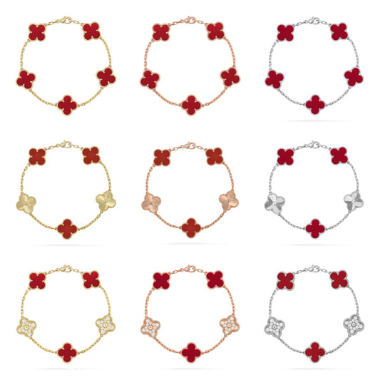 [Gaonasi]CLOVER 5 MOTIF RED PATTERN BRACELET COLLECTION