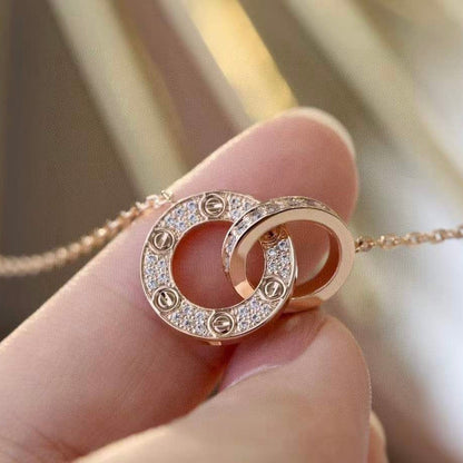 [Gaonasi]LOVE 7.6MM NECKLACE ROSE GOLD AND SILVER  FULL DIAMOND