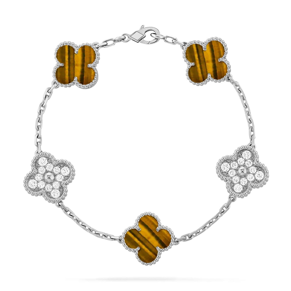 [Gaonasi] CLOVER 5 MOTIFS TIGER EYE BRACELET COLLECTION
