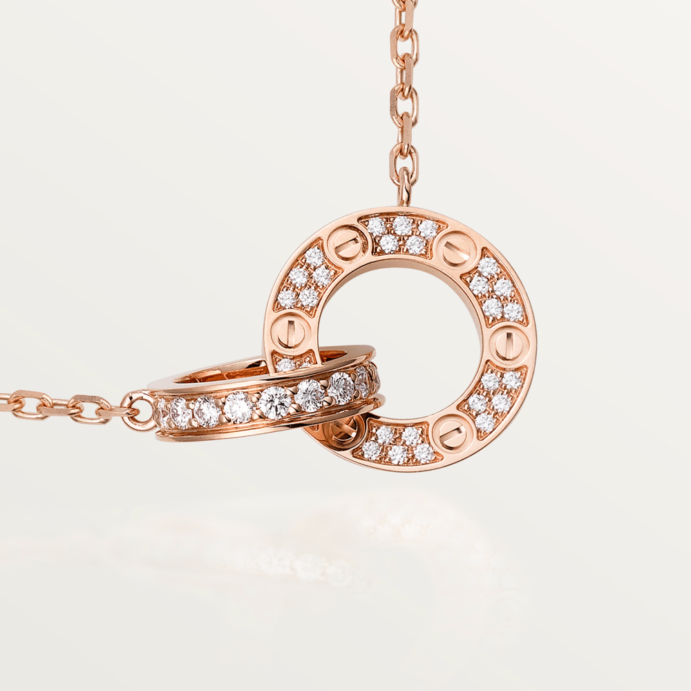 [Gaonasi]LOVE 7.6MM NECKLACE ROSE GOLD AND SILVER  FULL DIAMOND