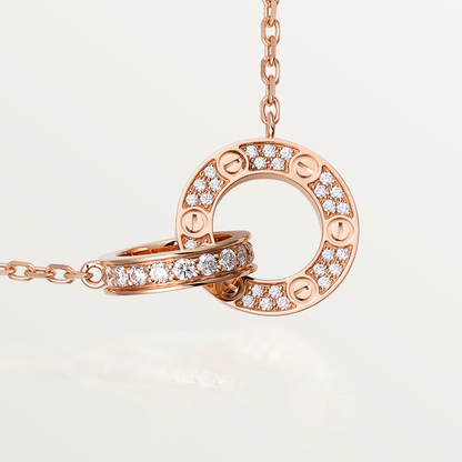 [Gaonasi]LOVE 7.6MM NECKLACE ROSE GOLD AND SILVER  FULL DIAMOND