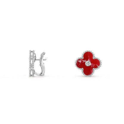 [Gaonasi]CLOVER SILVER 15MM MOP DIAMOND EARRINGS COLLECTION