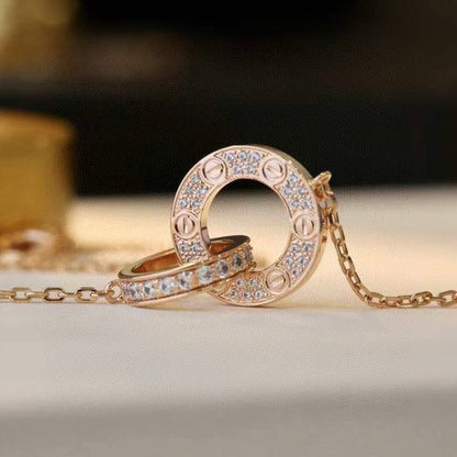 [Gaonasi]LOVE 7.6MM NECKLACE ROSE GOLD AND SILVER  FULL DIAMOND