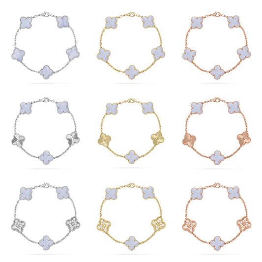 [Gaonasi] CLOVER 5 MOTIF PURPLE CHALCEDONY BRACELET COLLECTION