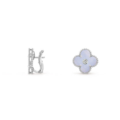 [Gaonasi]CLOVER SILVER 15MM MOP DIAMOND EARRINGS COLLECTION