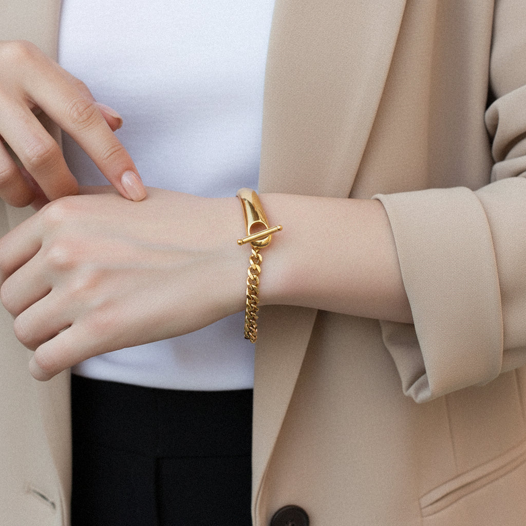 [Gaonasi]Myrna Chained Gold Bangle