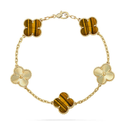 [Gaonasi] CLOVER 5 MOTIFS TIGER EYE BRACELET COLLECTION