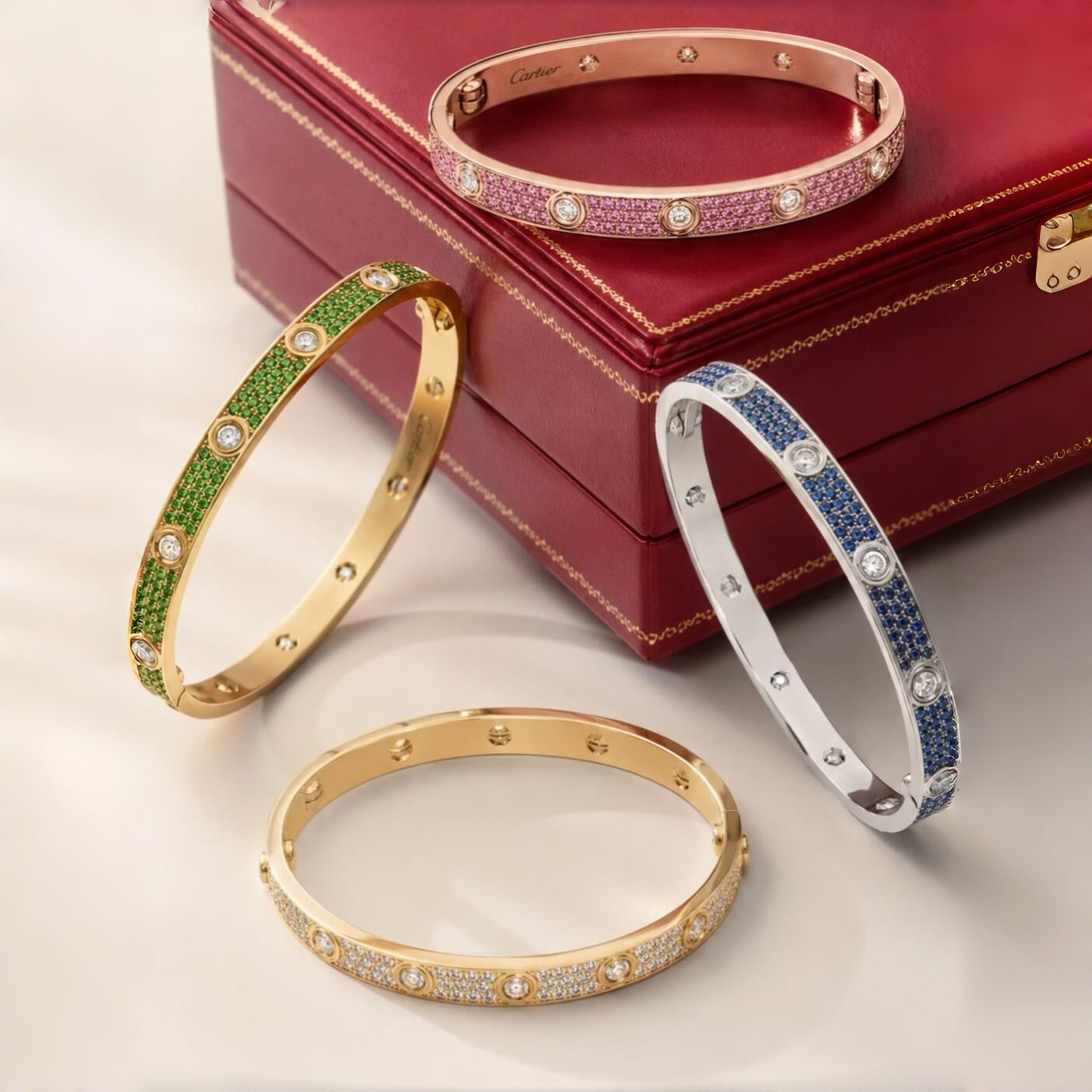 [GAONASI]2026 PAVE GEMSTONE LOVE BRACELET 6.1MM 10 DIAMONDS